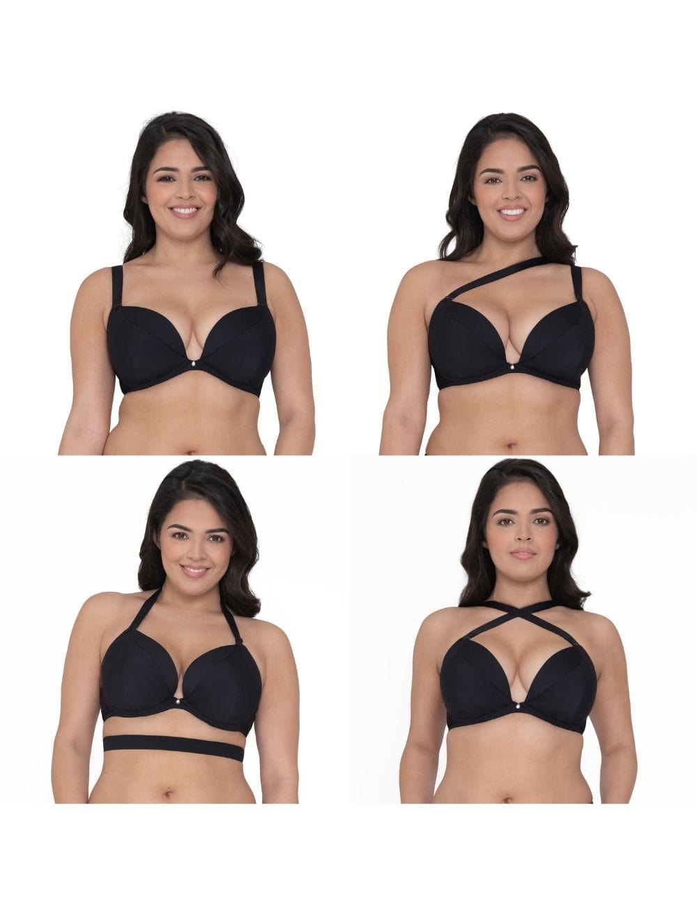 Plus Size Black Moulded Underwired Full Cup Multiway Bra With Removable  Straps
