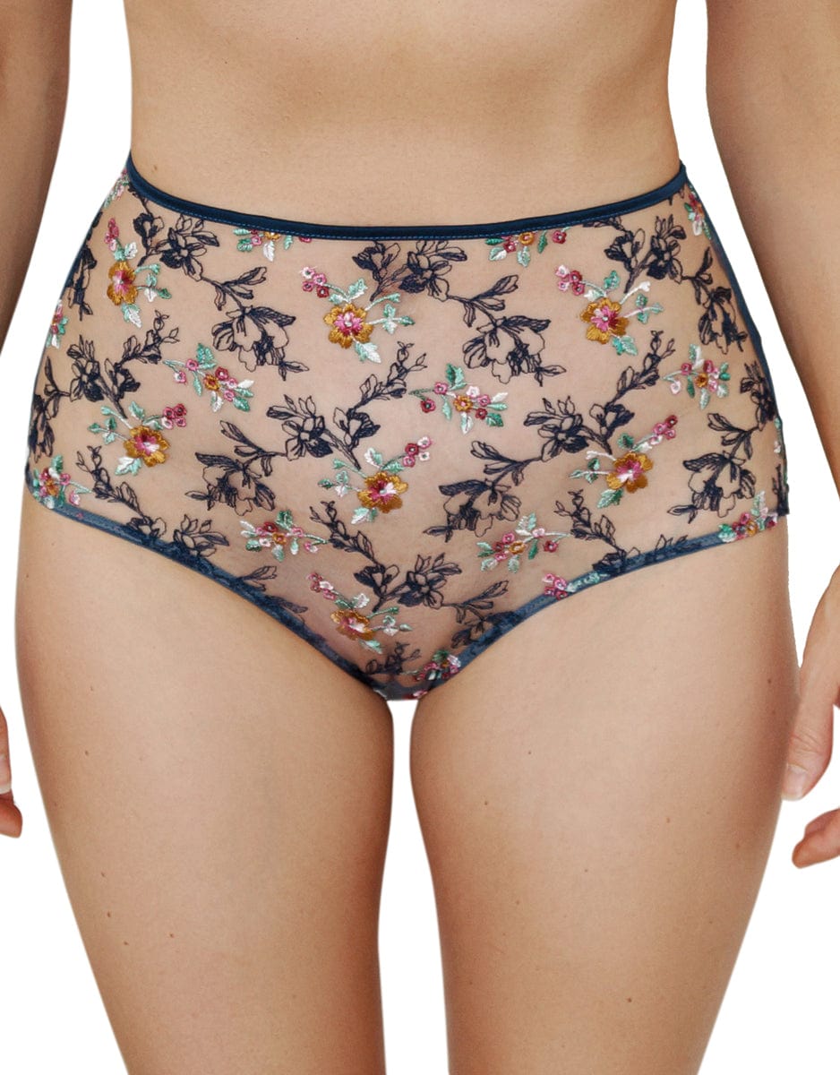 Evelyn Cyan Floral Embroidered High Waist Knickers - Katherine